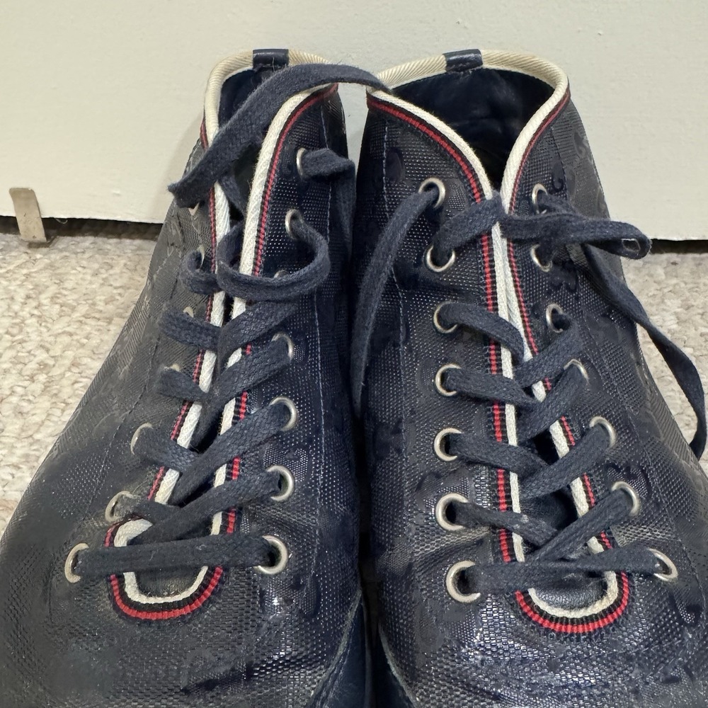 Gucci Men's Navy Blue GG Impreme Canvas 268687 High-top Sneaker 8.5 (US 9.5) - Picture 8 of 12